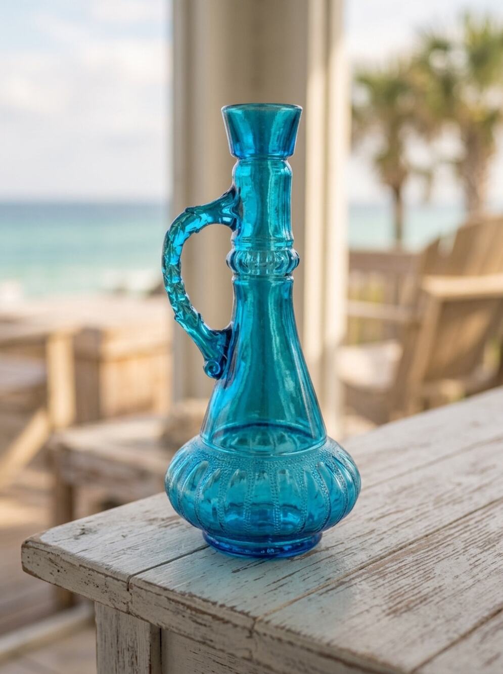 Vintage 1973 Jim Beam Genie Bottle Blue Glass Decanter MCM